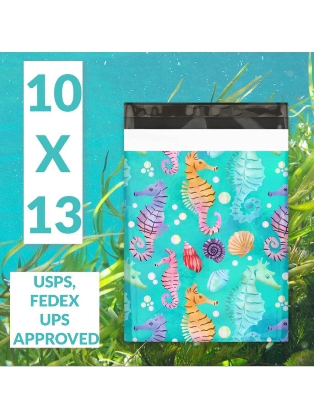 25 Seahorse and Shell Poly Mailers 10x13 - Picture 3 of 3